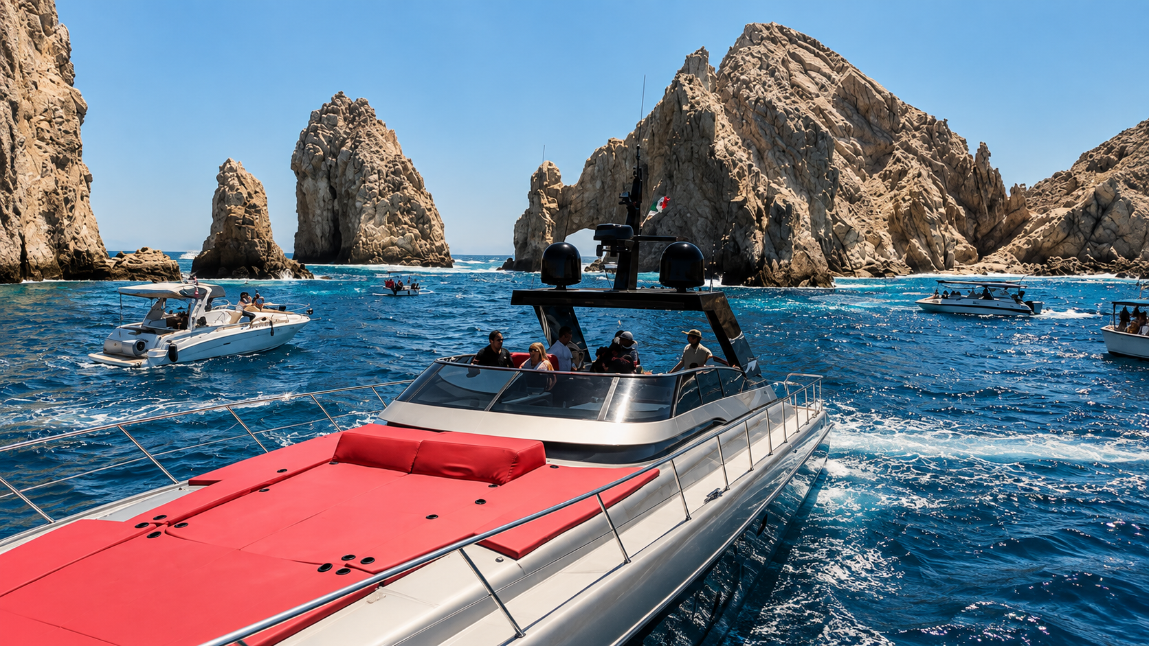 Bow of 65ft yacht toward El Arco